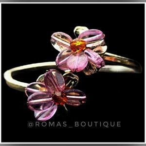 Vintage Floral Gold and Purple Clamper Bracelet